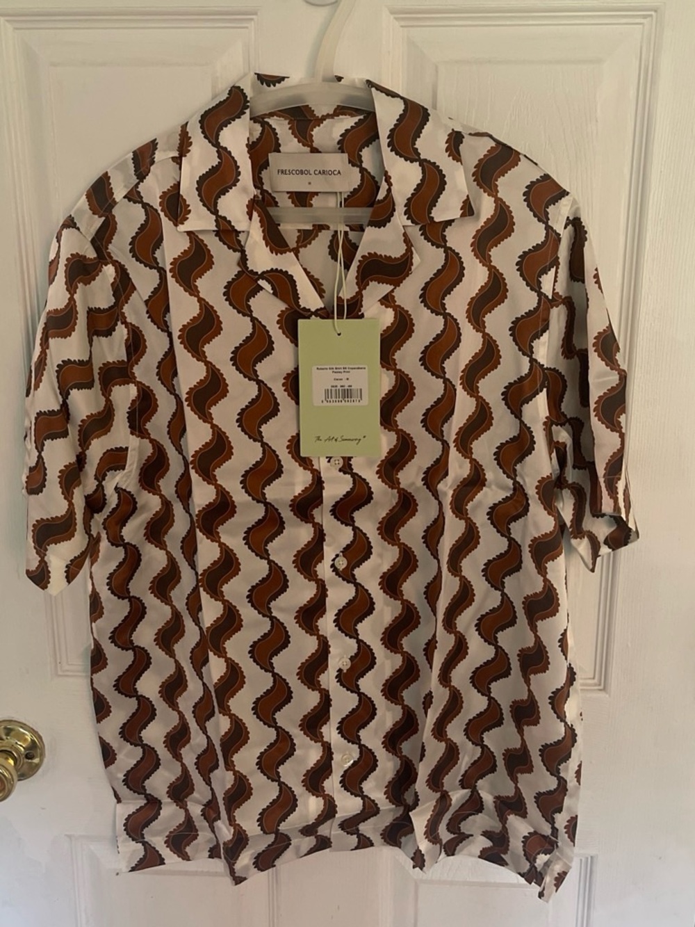 Frescobol Carioca Brown Wave-Print Short-Sleeve Shirt Silk